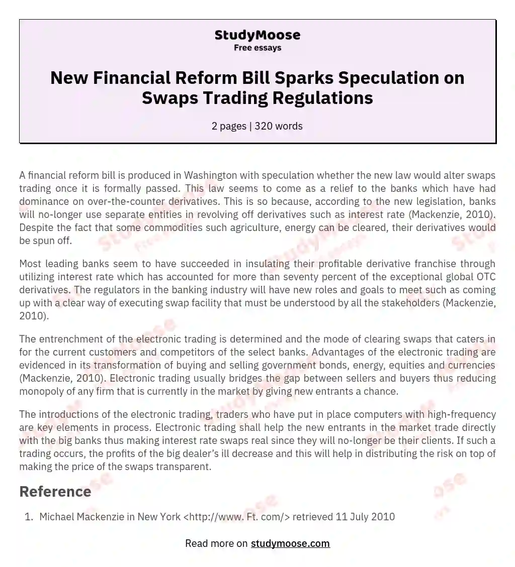 New Financial Reform Bill Sparks Speculation on Swaps Trading Regulations