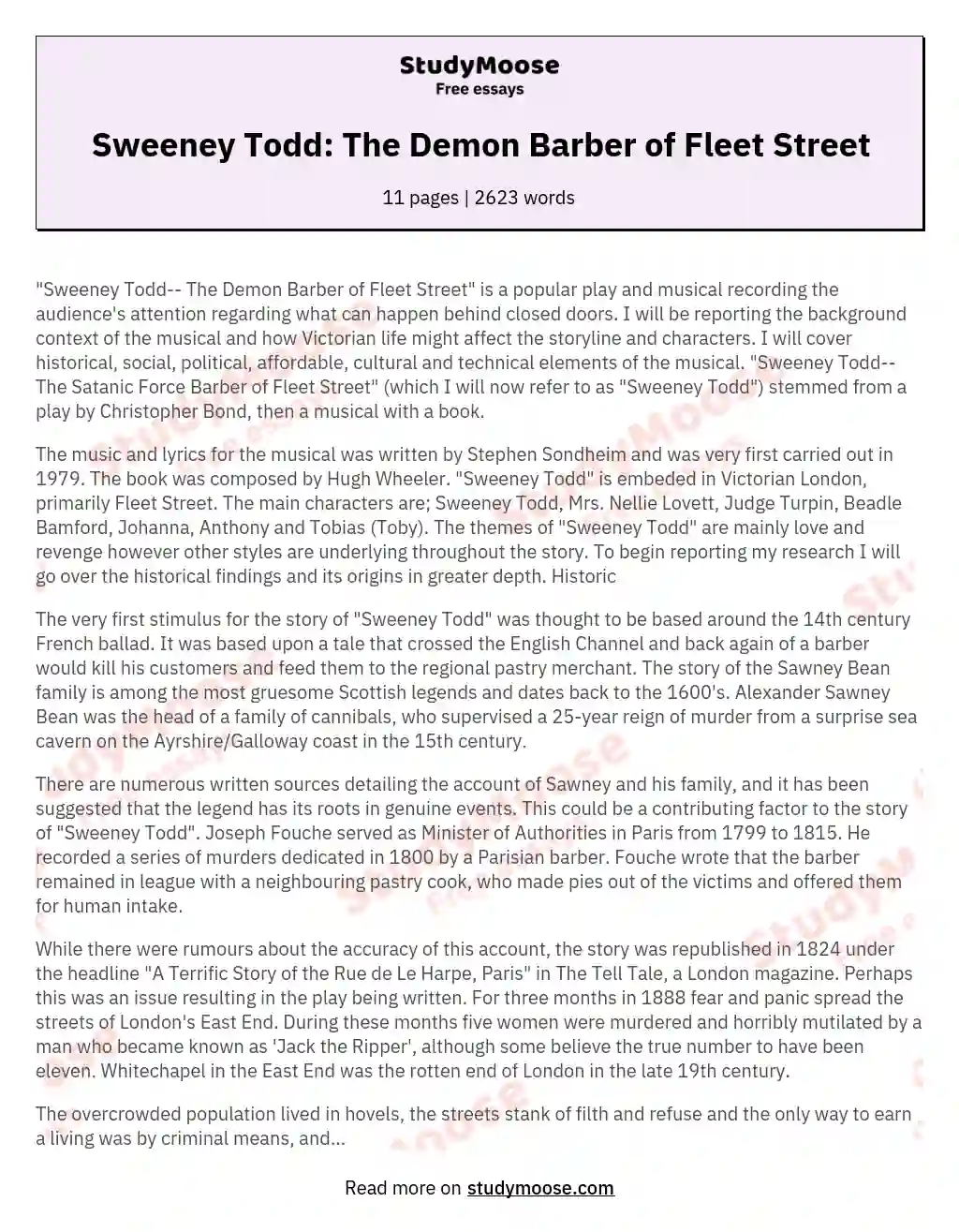 Sweeney Todd: The Demon Barber of Fleet Street essay