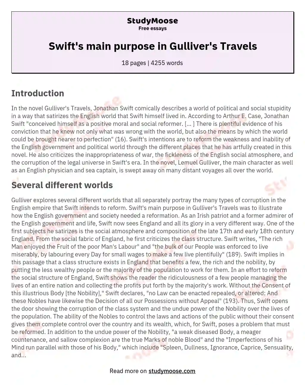 Swift's main purpose in Gulliver's Travels