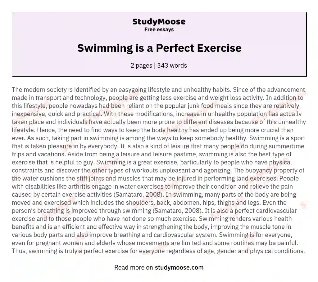 Swimming is a Perfect Exercise essay