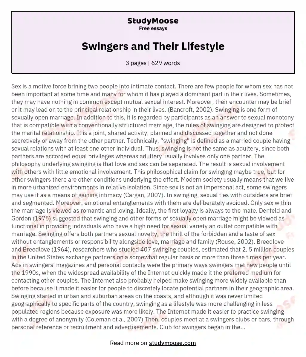 Swingers and Their Lifestyle essay