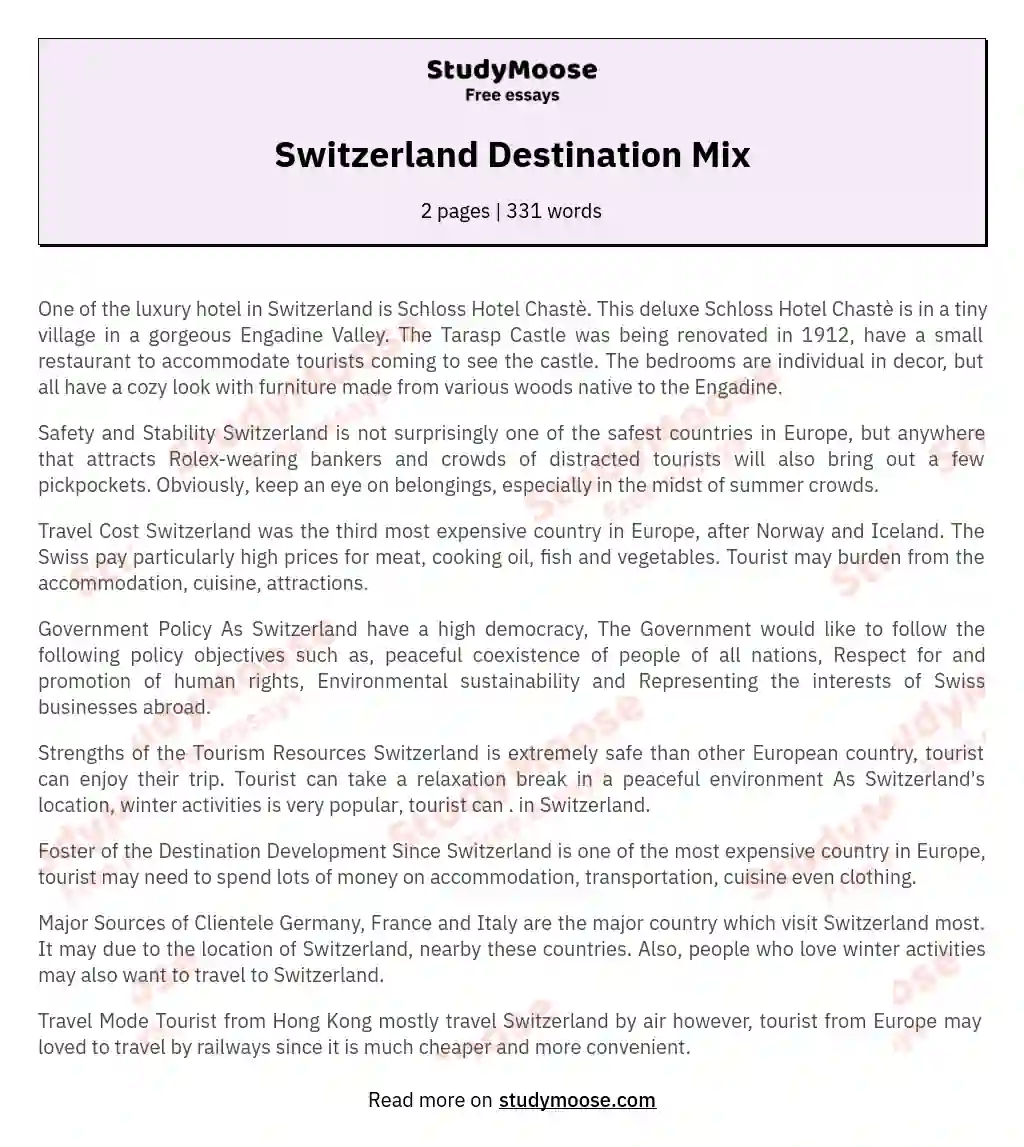 Switzerland Destination Mix
