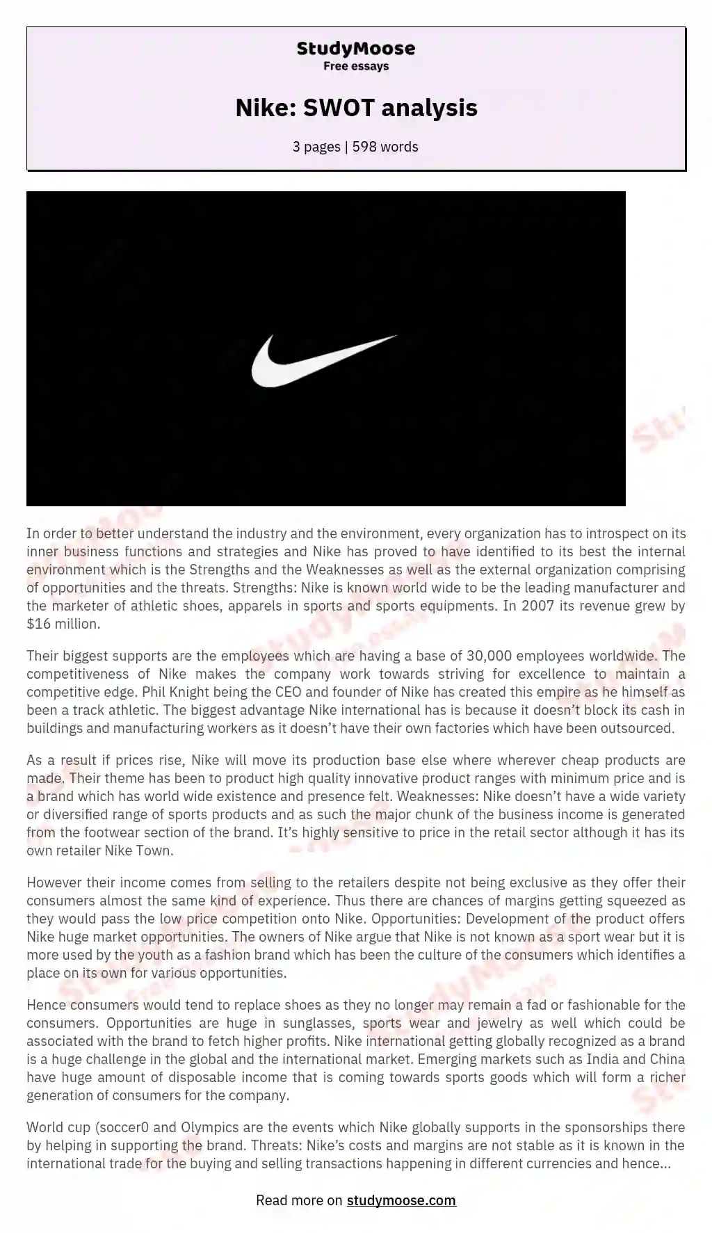 Nike: SWOT analysis essay
