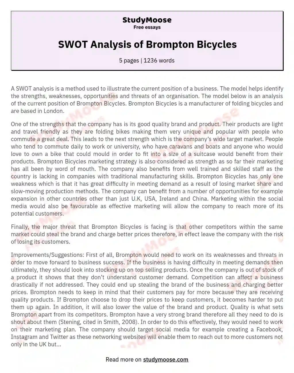SWOT Analysis of Brompton Bicycles essay