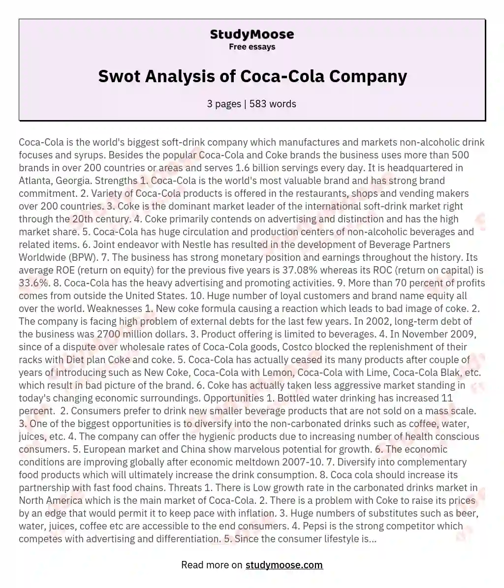 Swot Analysis of Coca-Cola Company