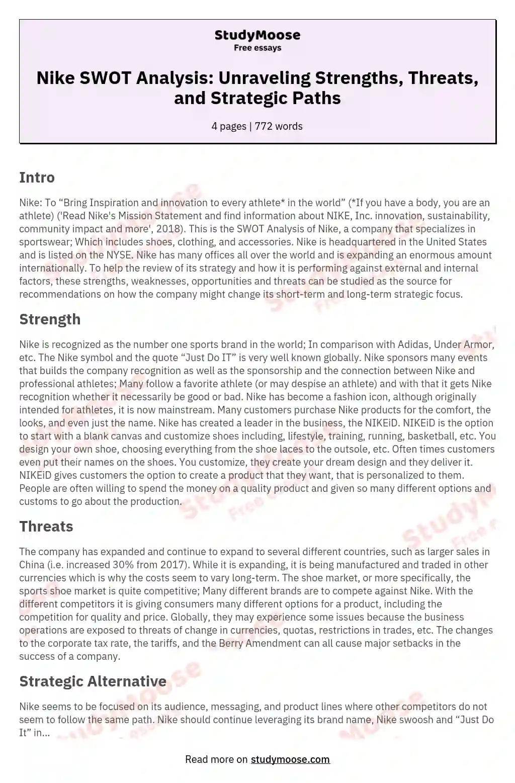 essay about swot analysis