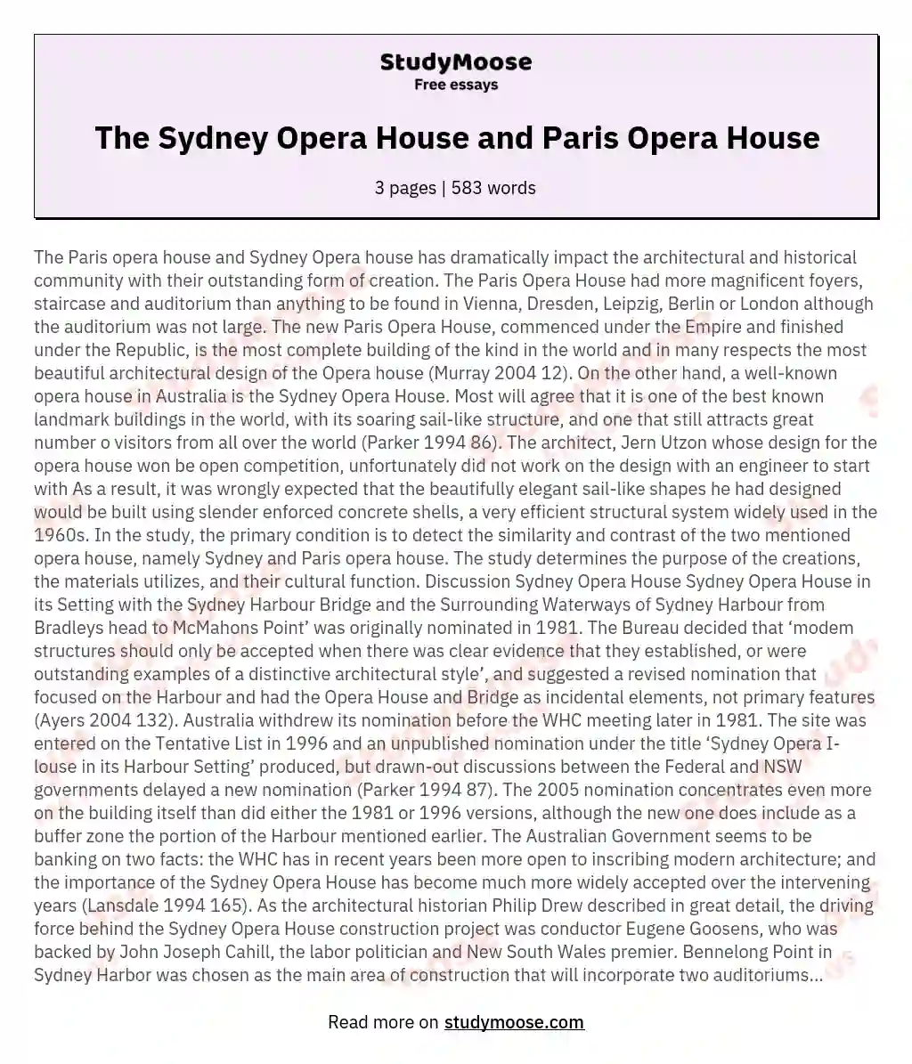 The Sydney Opera House and Paris Opera House essay