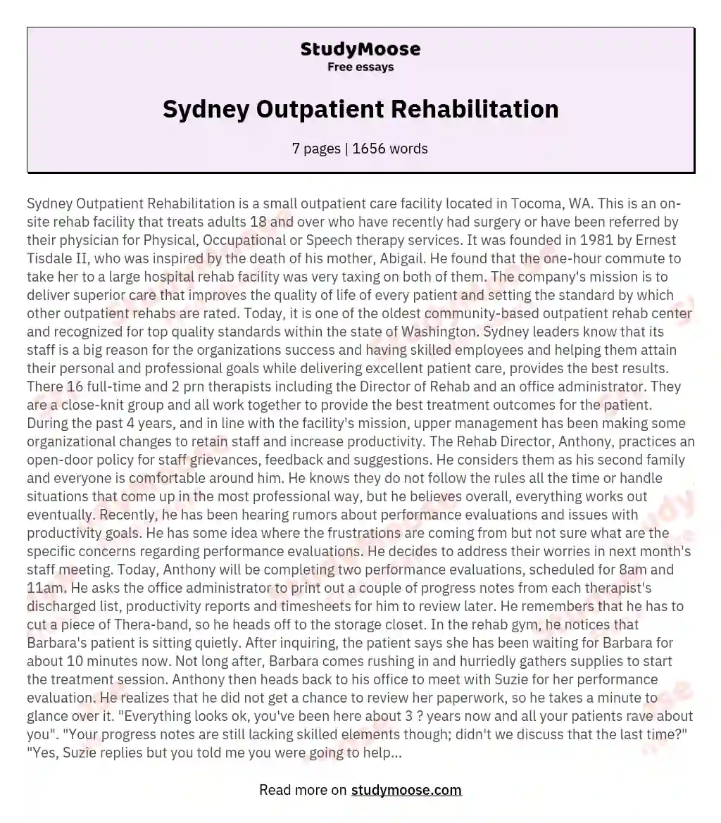 Sydney Outpatient Rehabilitation essay