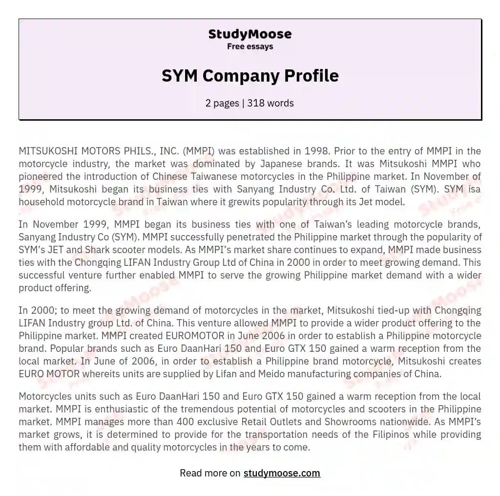 SYM Company Profile essay