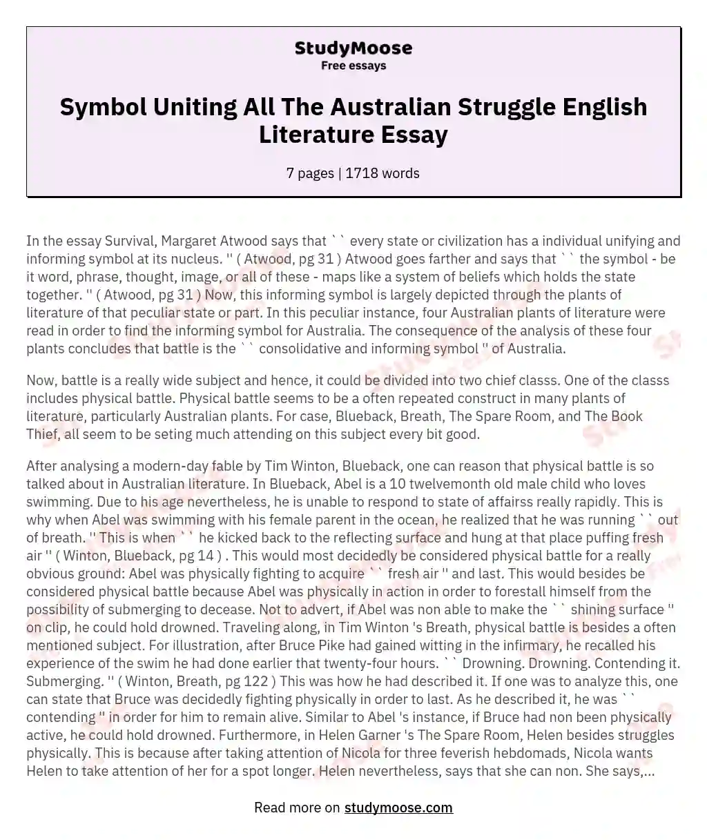 Symbol Uniting All The Australian Struggle English Literature Essay essay
