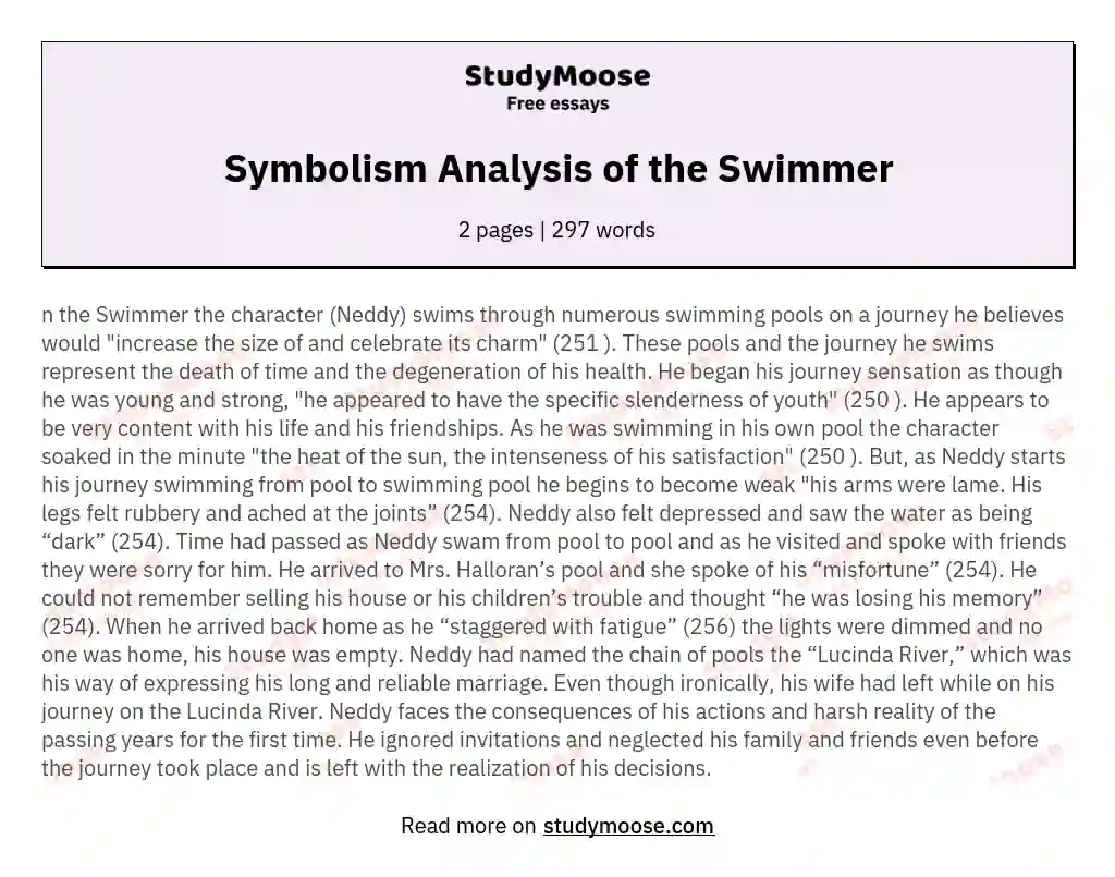 Symbolism Analysis of the Swimmer essay