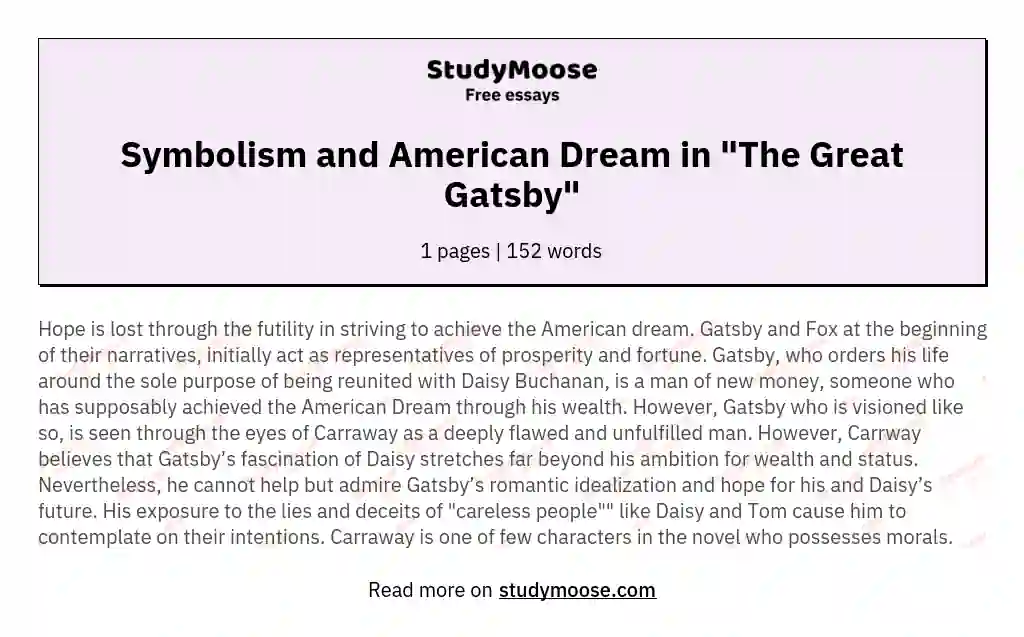Symbolism and American Dream in "The Great Gatsby"