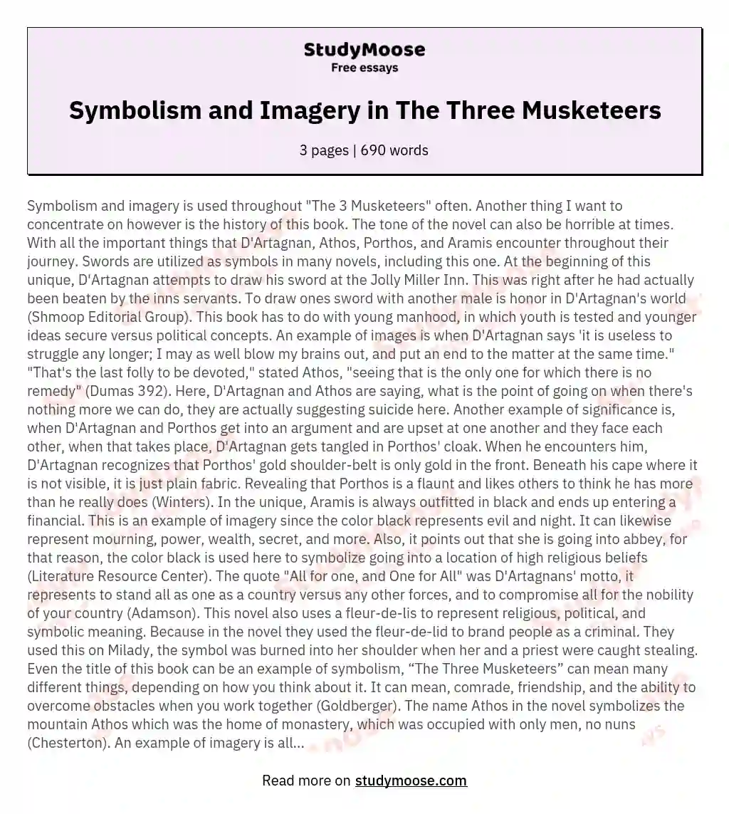 Symbolism and Imagery in The Three Musketeers essay