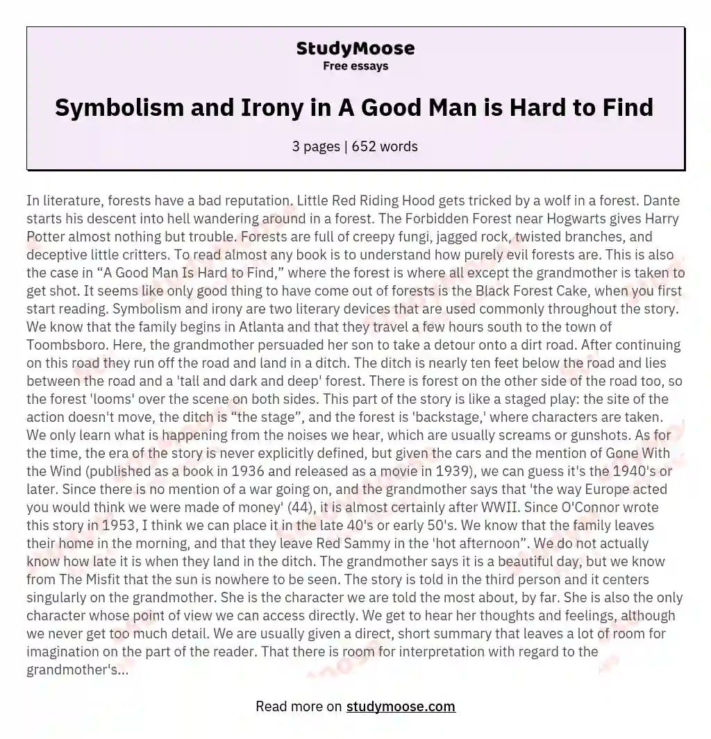 Symbolism and Irony in A Good Man is Hard to Find  essay