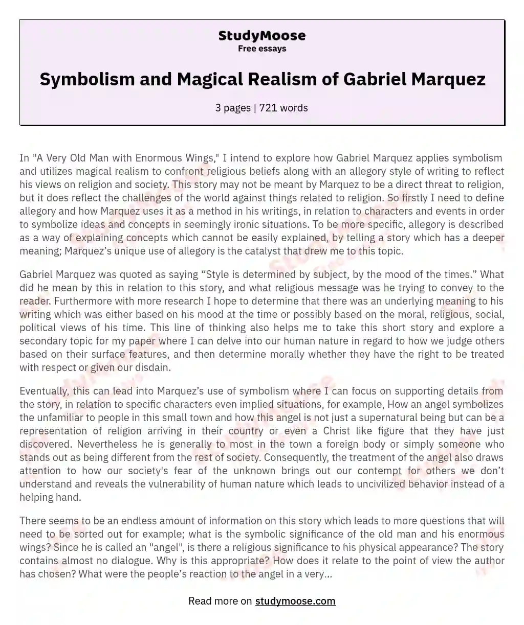 Symbolism and Magical Realism of Gabriel Marquez essay