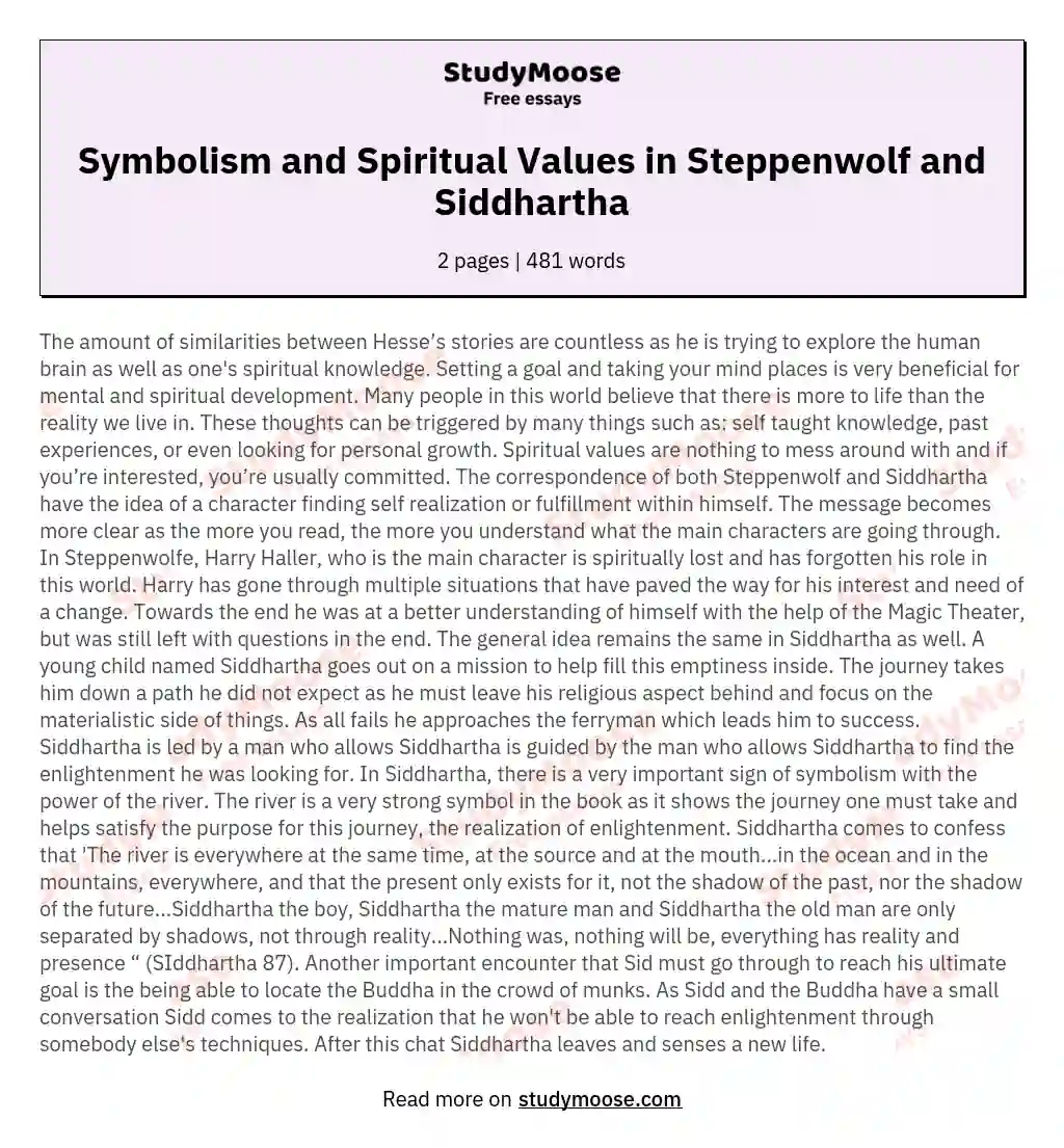 Symbolism and Spiritual Values in Steppenwolf and Siddhartha