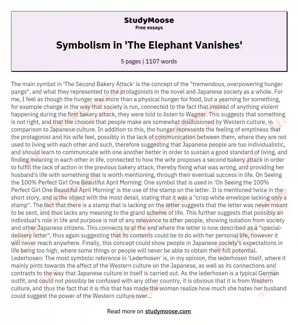 Symbolism in 'The Elephant Vanishes'