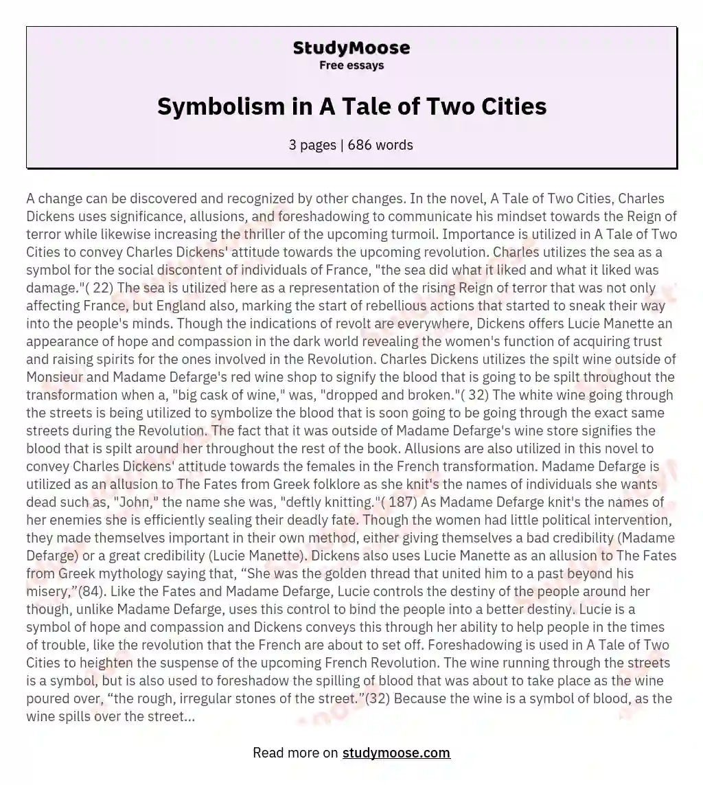 Symbolism in A Tale of Two Cities essay