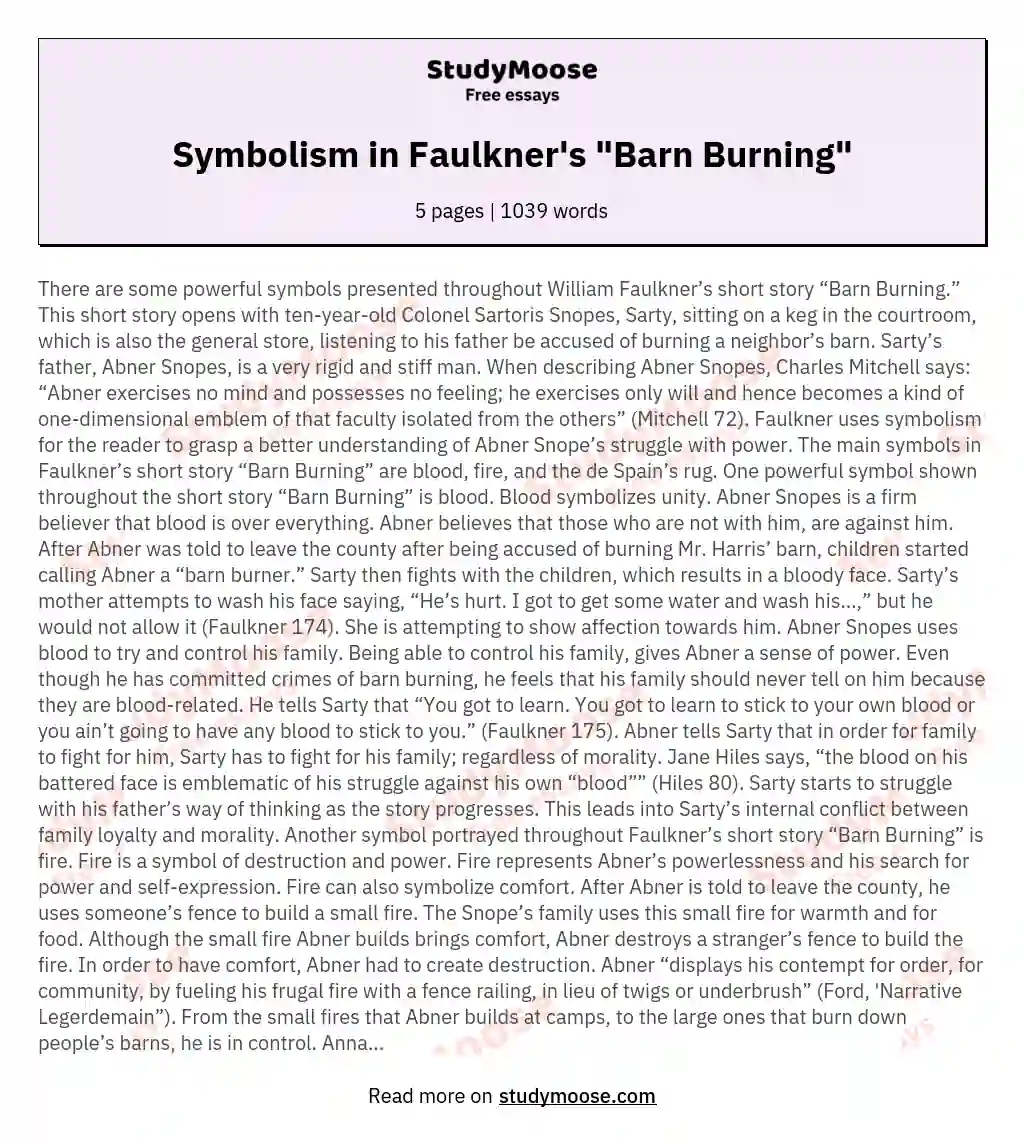 Symbolism in Faulkner's "Barn Burning" essay