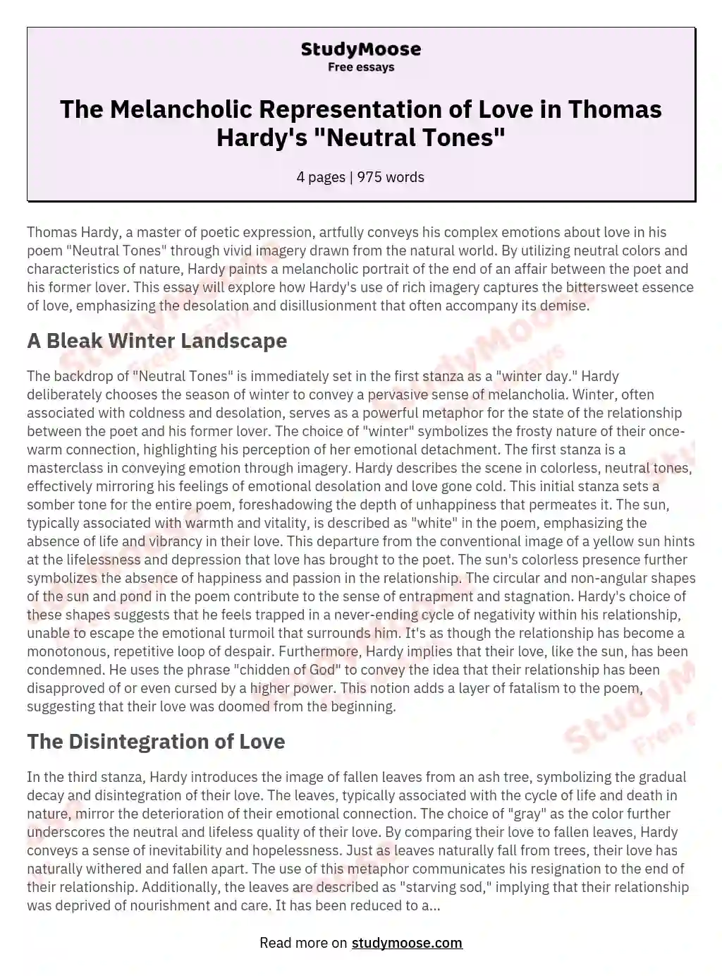 Symbolism in Hardy's Neutral Tones