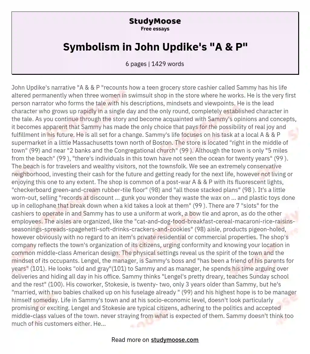Symbolism in John Updike's "A &amp; P"