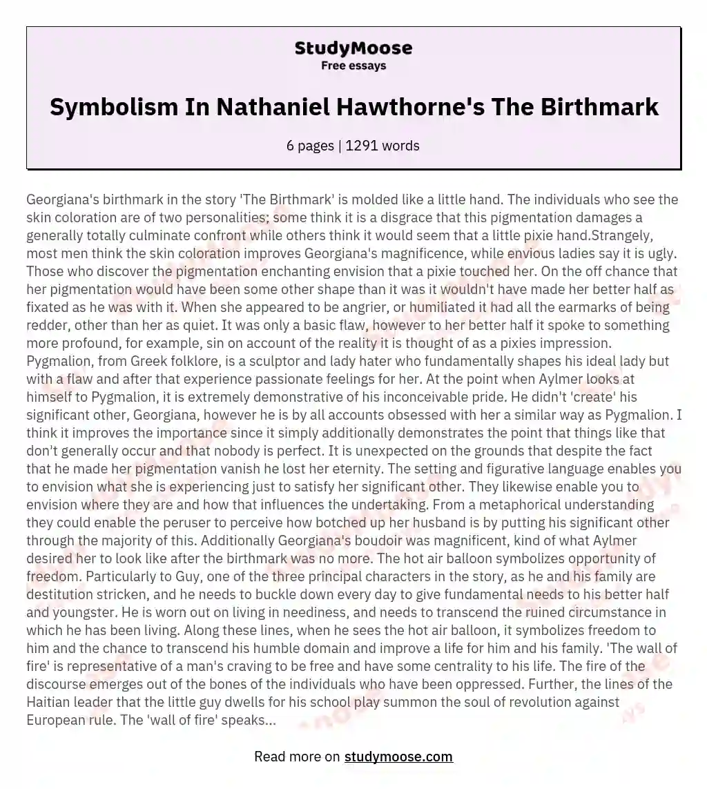 Symbolism In Nathaniel Hawthorne's The Birthmark essay