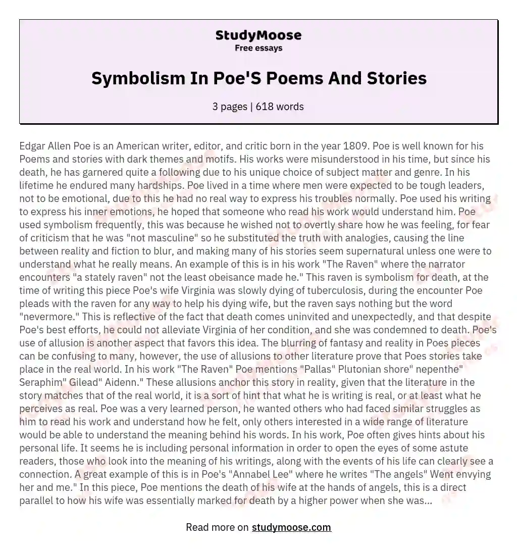 Symbolism In Poe'S Poems And Stories essay