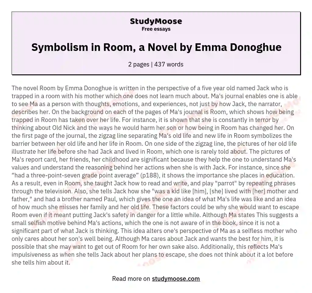 Symbolism in Room, a Novel by Emma Donoghue essay