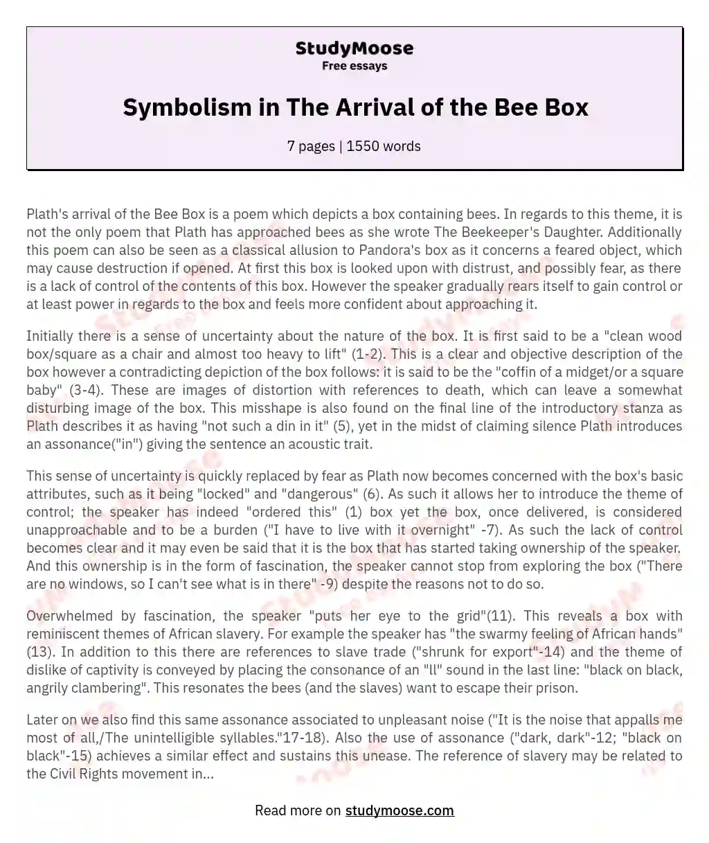 Symbolism in The Arrival of the Bee Box essay