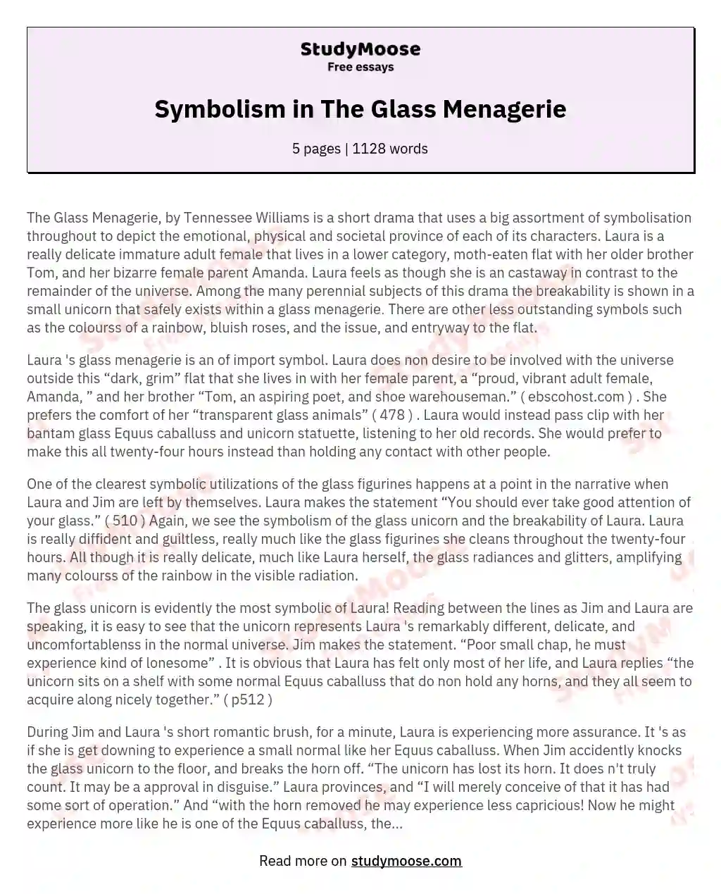 Symbolism in The Glass Menagerie
