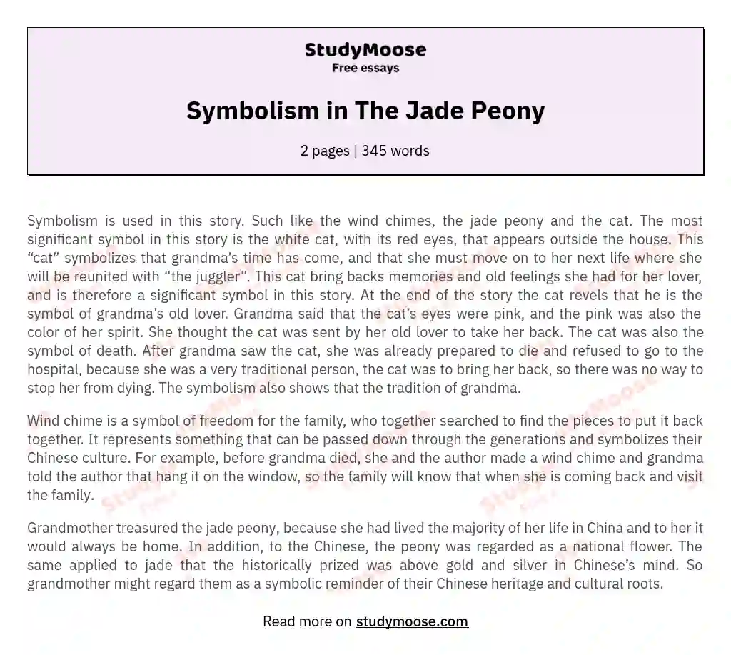 Symbolism in The Jade Peony essay