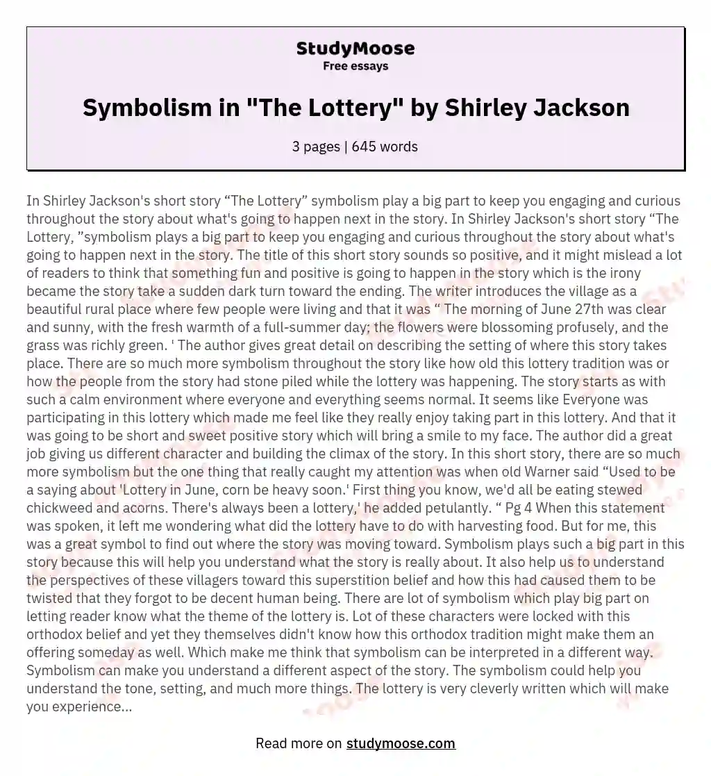Symbolism in "The Lottery" by Shirley Jackson