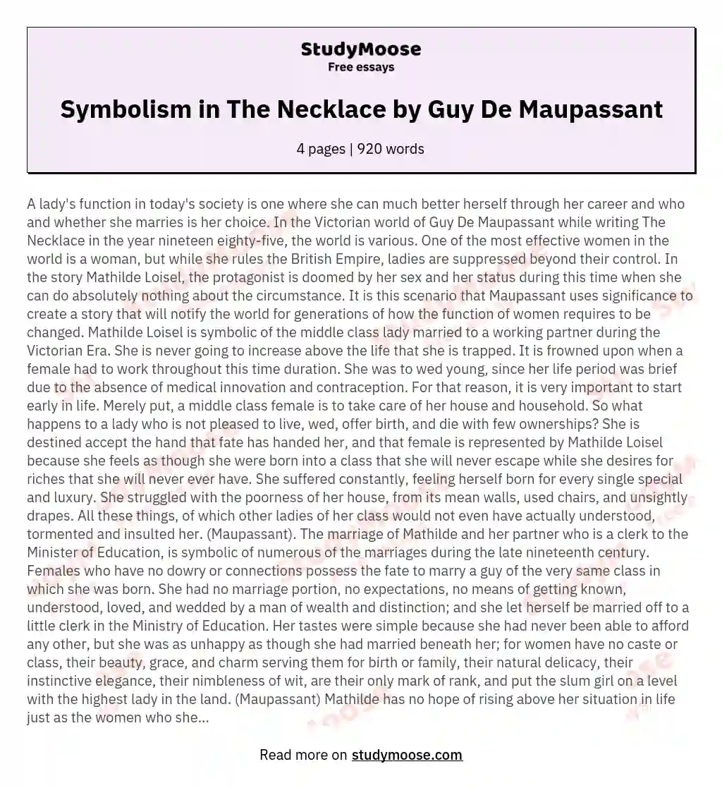 Symbolism in The Necklace by Guy De Maupassant
