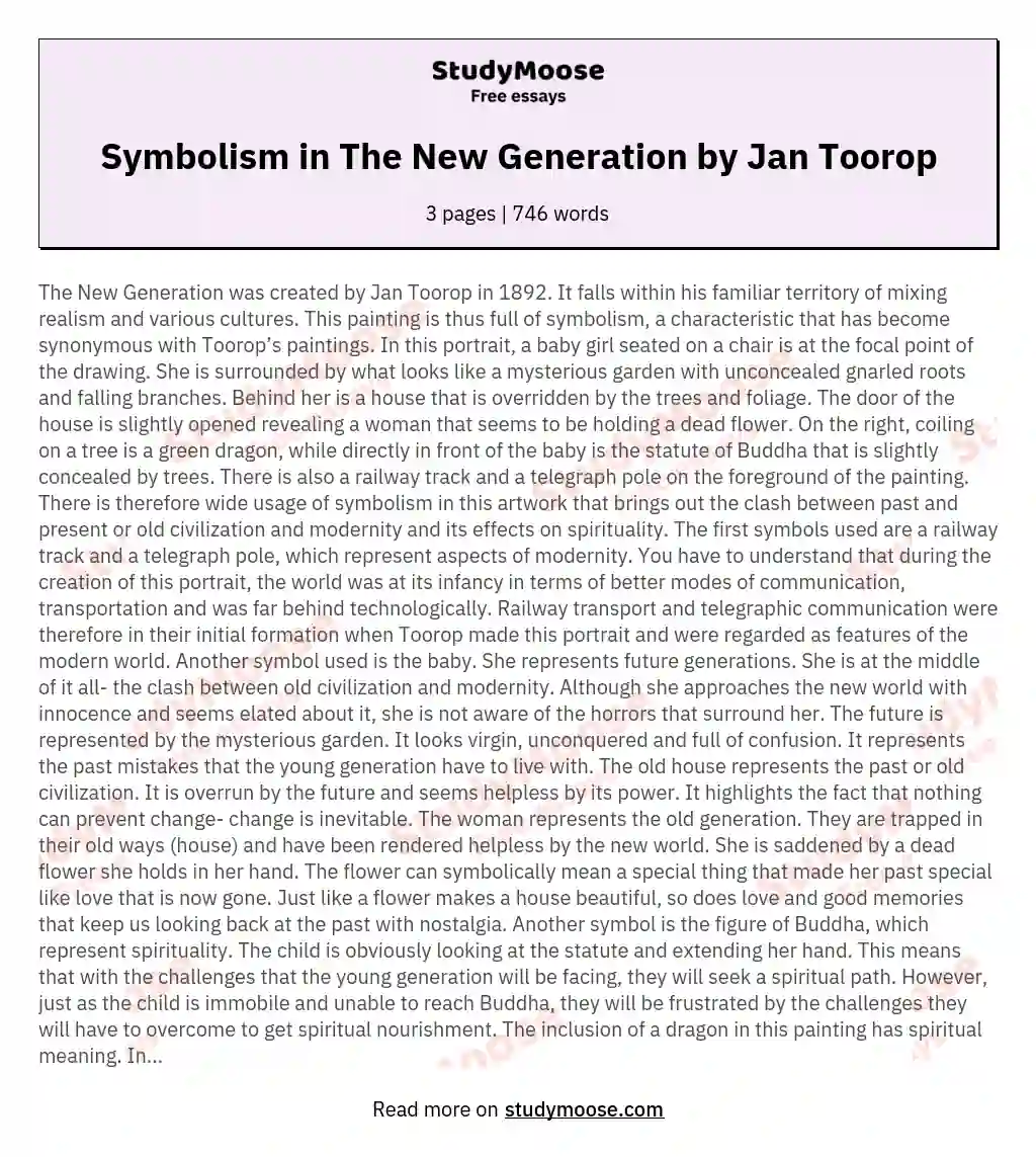 Symbolism in The New Generation by Jan Toorop essay