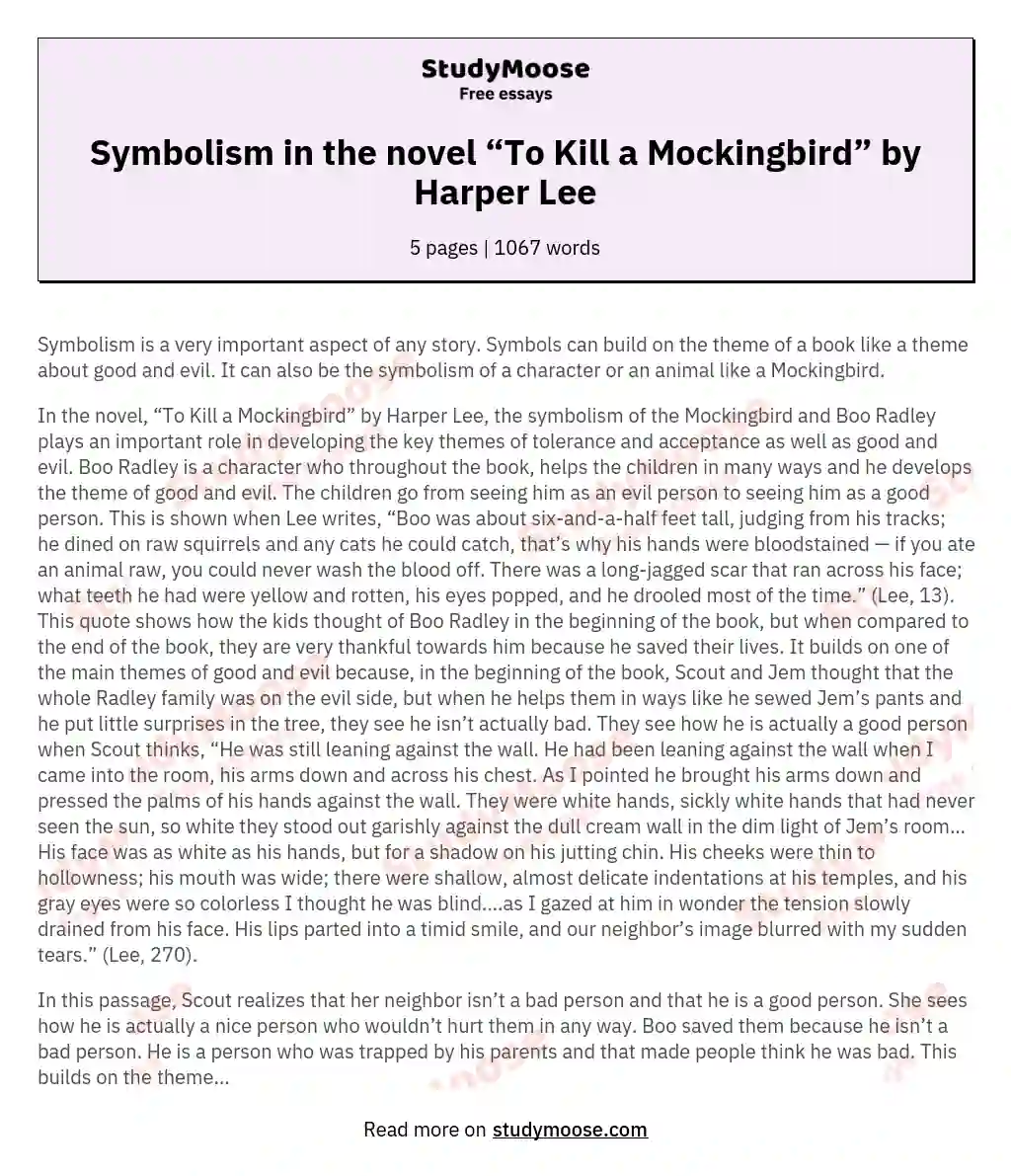 Symbolism in the novel “To Kill a Mockingbird” by Harper Lee