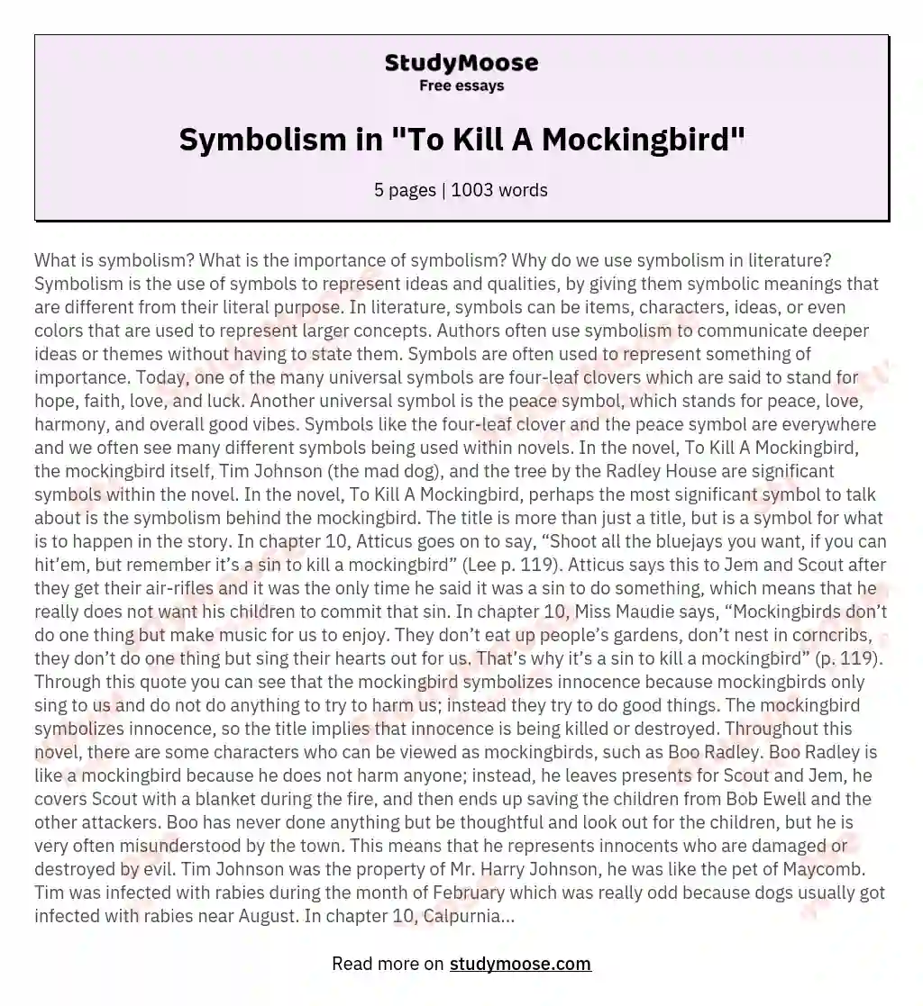 Symbolism in "To Kill A Mockingbird"