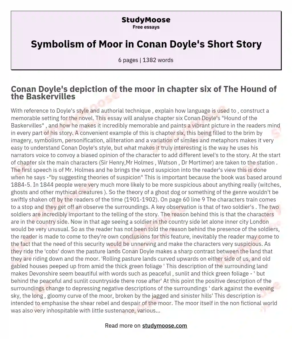 Symbolism of Moor in Conan Doyle's Short Story essay
