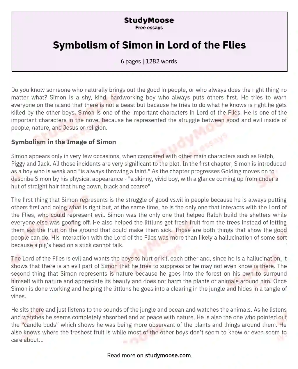 Symbolism of Simon in Lord of the Flies