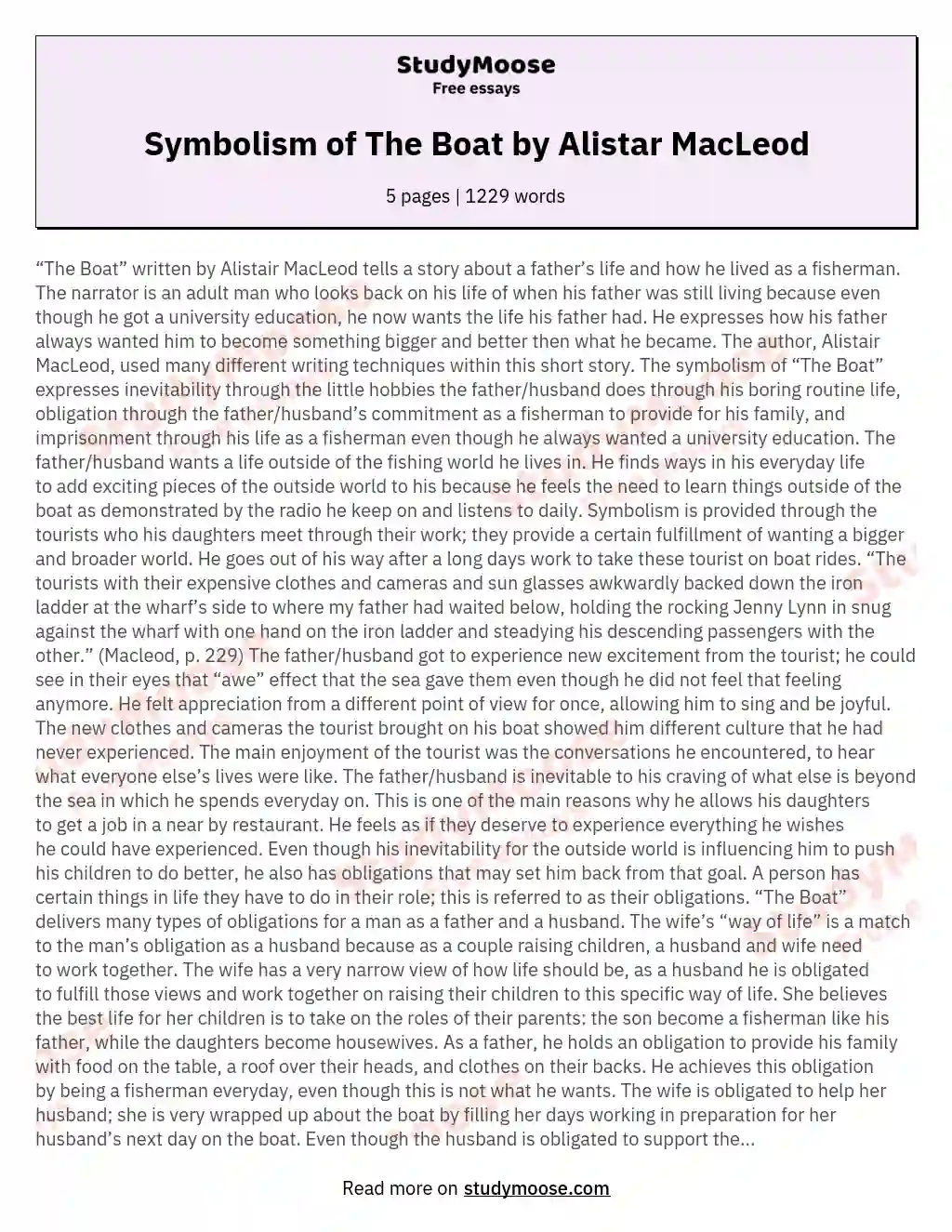 Symbolism of The Boat by Alistar MacLeod essay