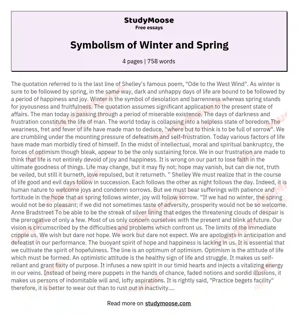 Symbolism of Winter and Spring essay