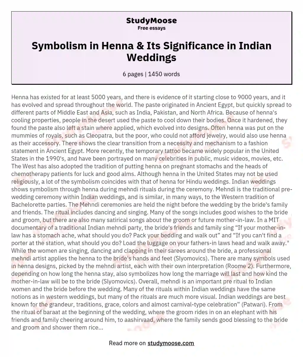 Symbolism in Henna & Its Significance in Indian Weddings essay