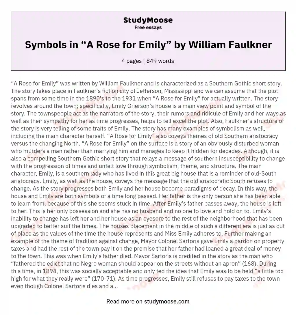 Symbols in “A Rose for Emily” by William Faulkner essay