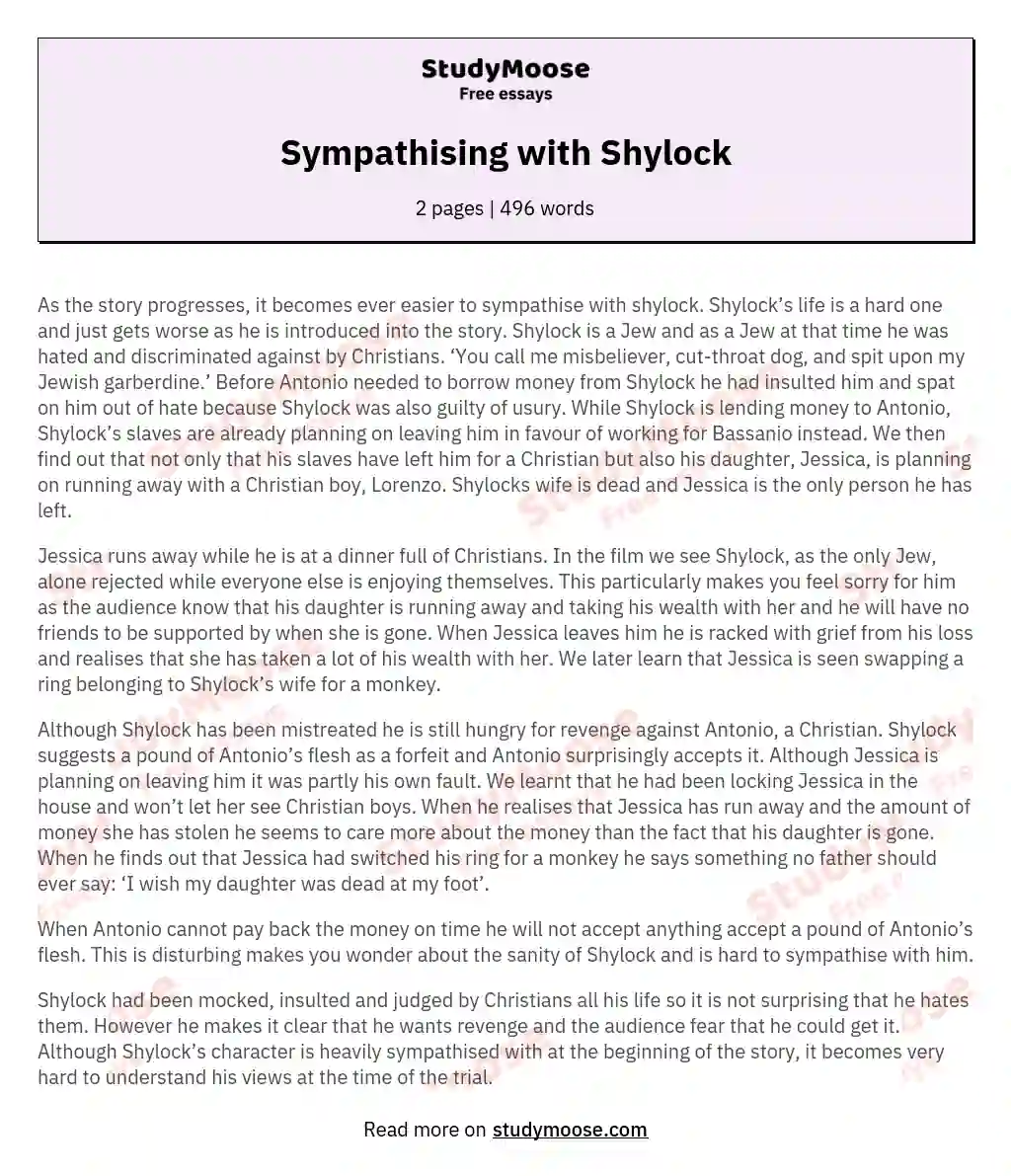 Sympathising with Shylock essay