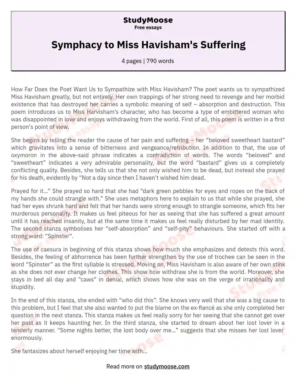 Symphacy to Miss Havisham's Suffering essay