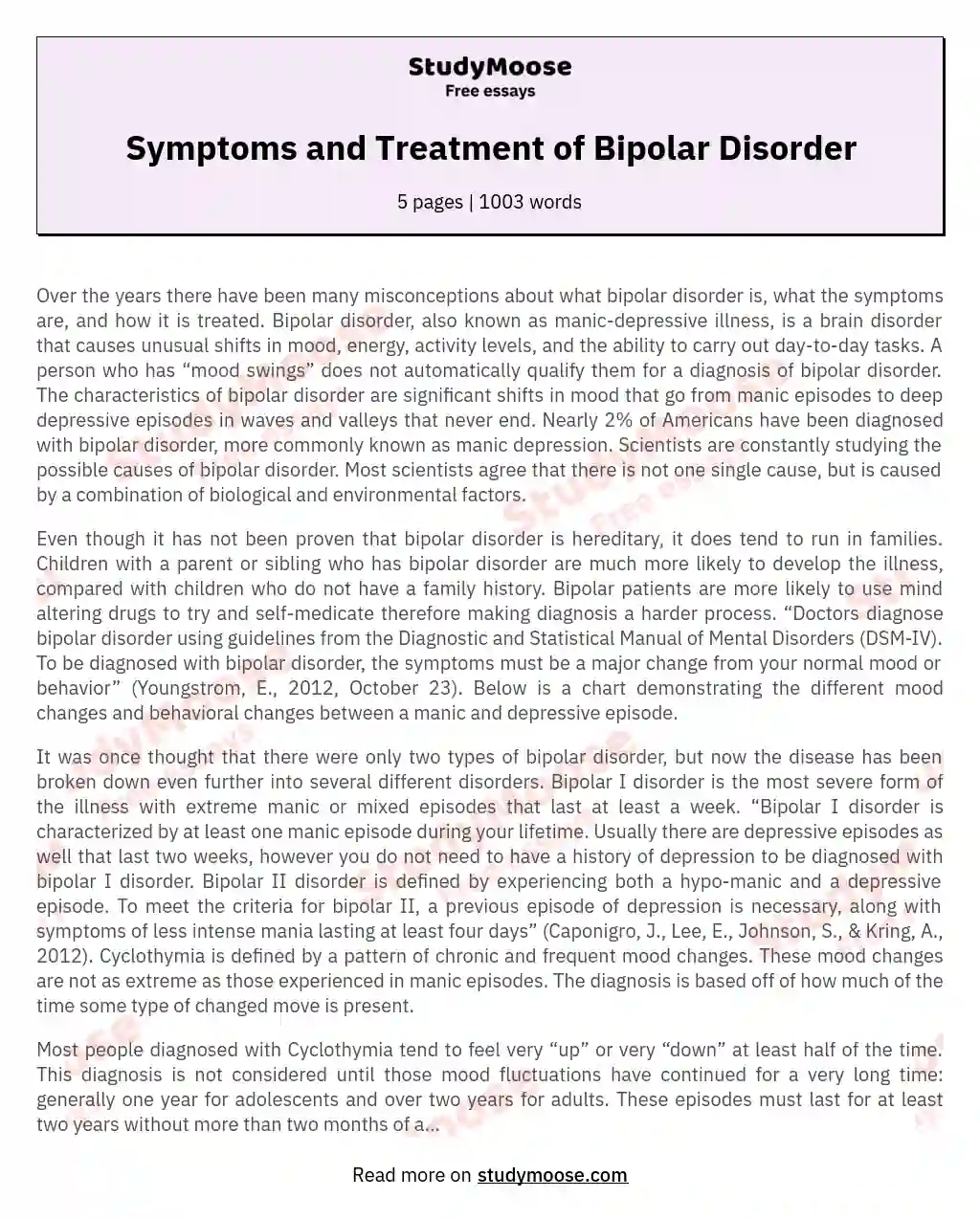 Symptoms and Treatment of Bipolar Disorder