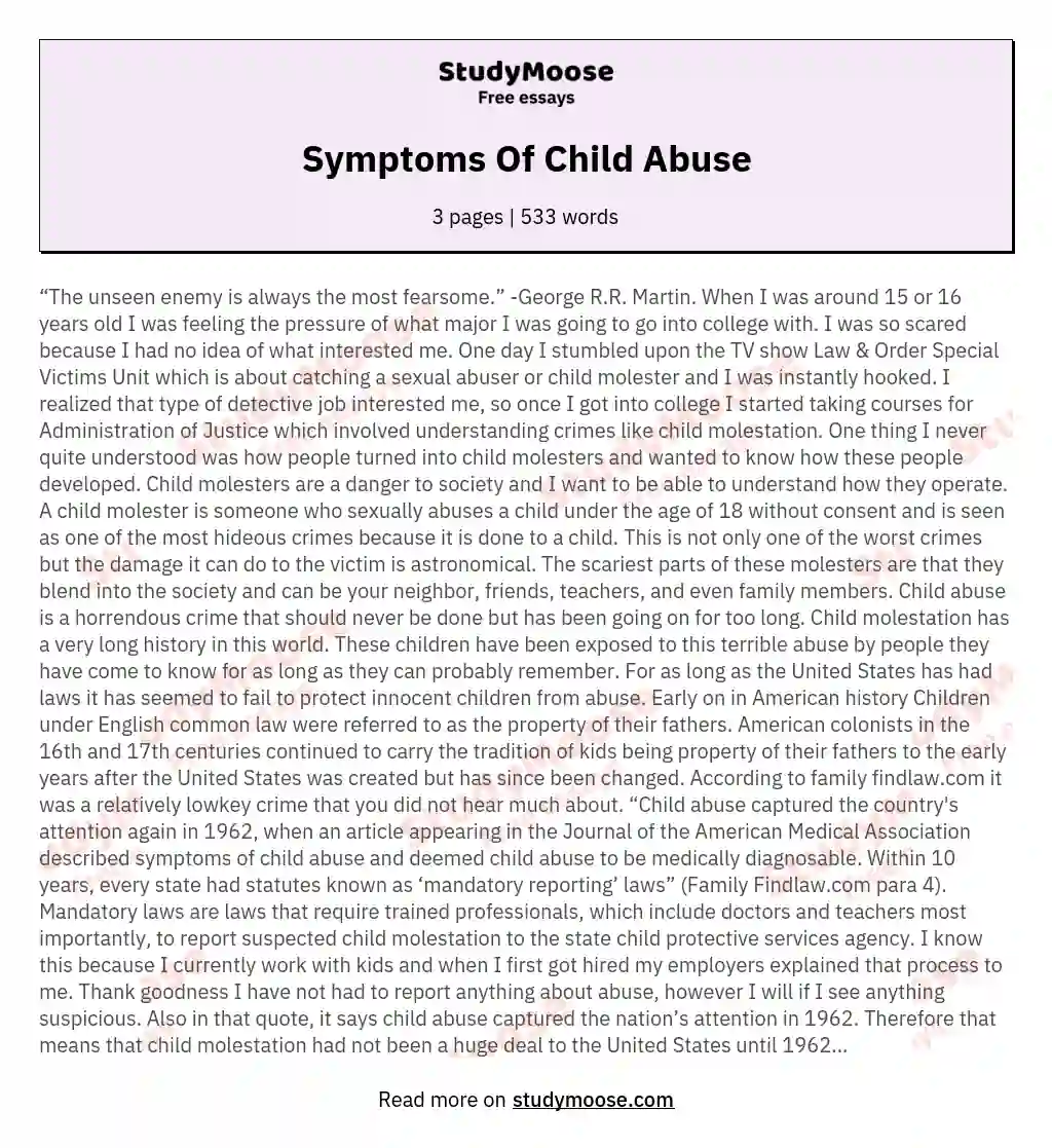 Symptoms Of Child Abuse essay