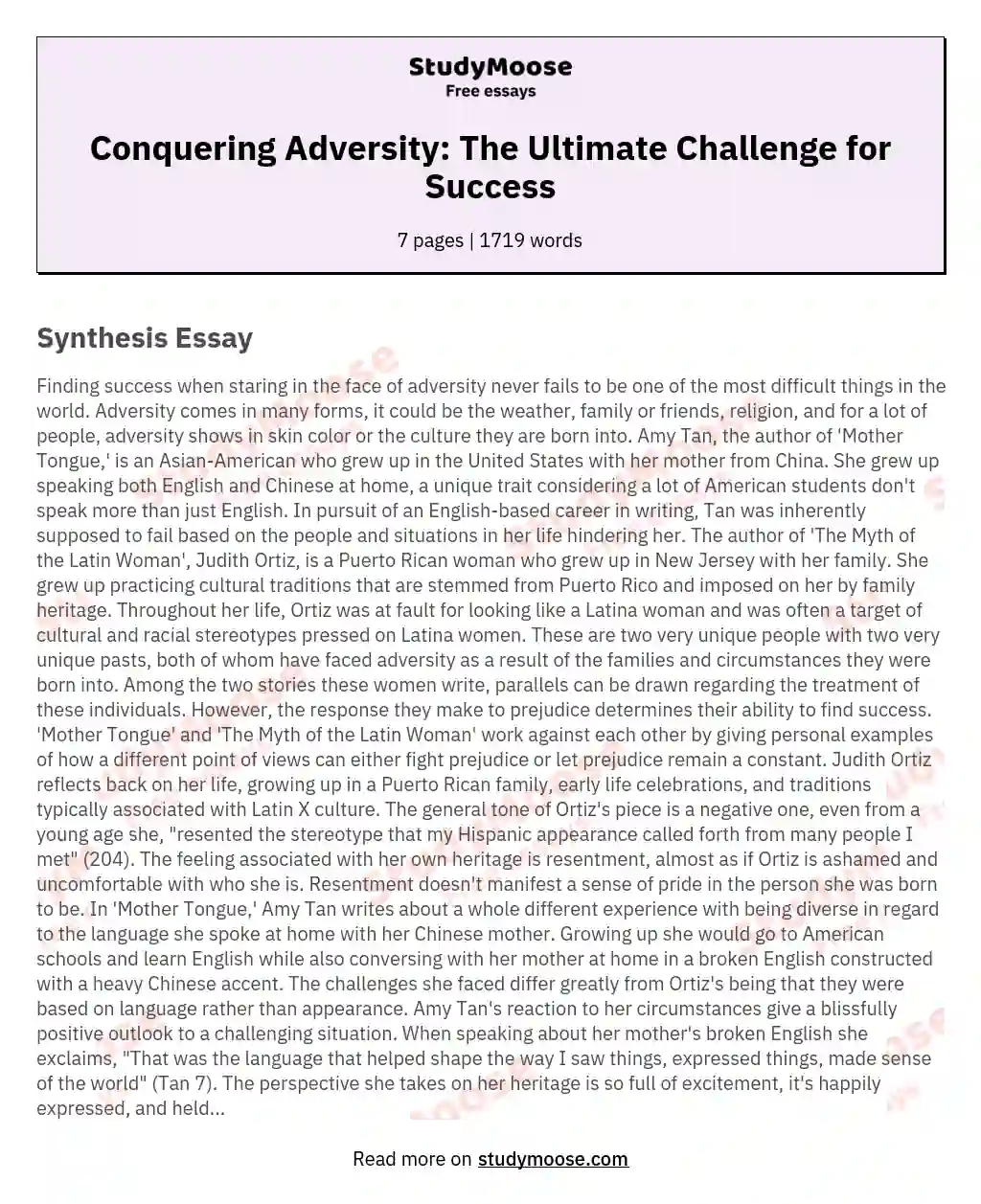 Conquering Adversity: The Ultimate Challenge for Success essay