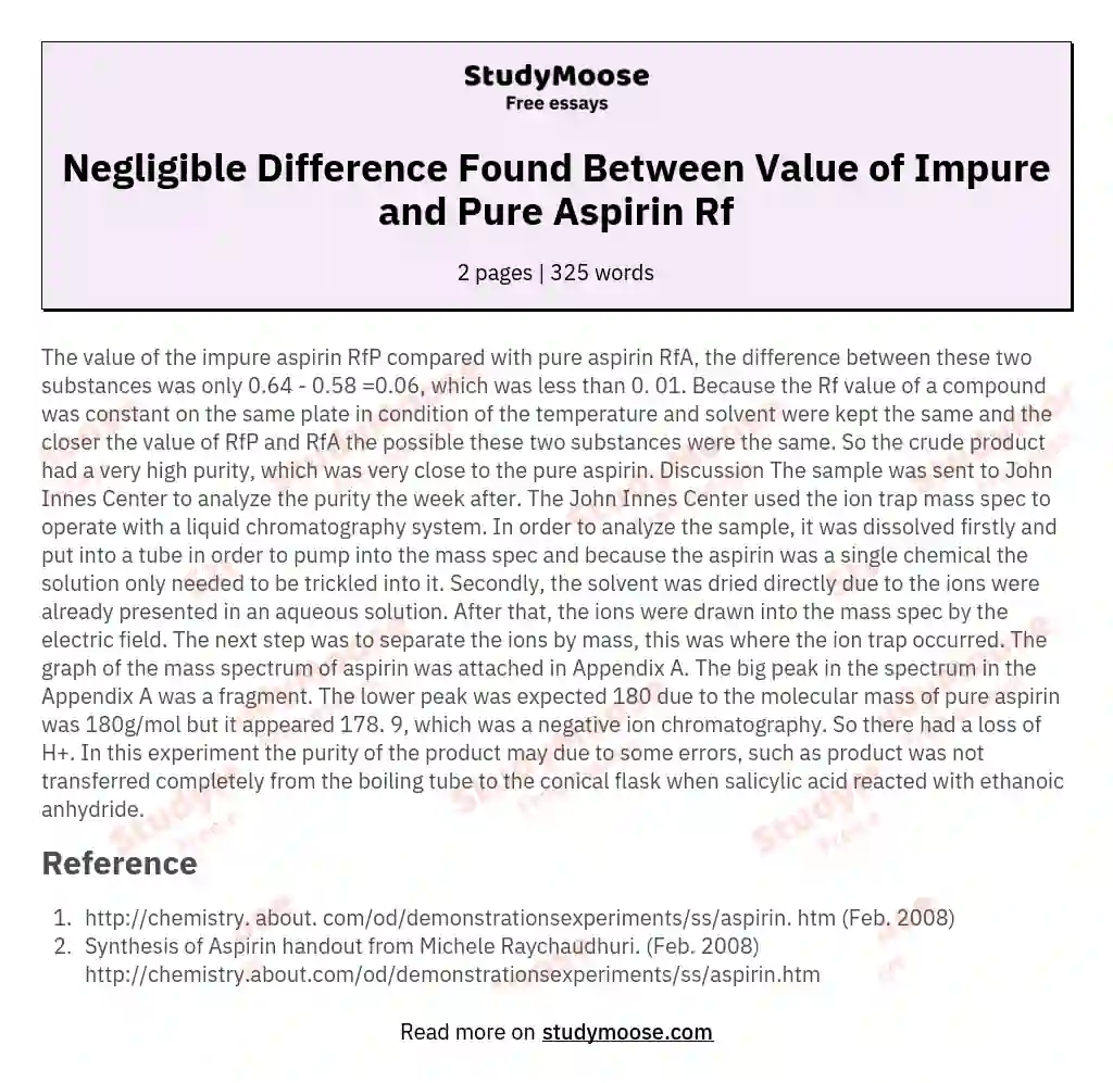 Negligible Difference Found Between Value of Impure and Pure Aspirin Rf