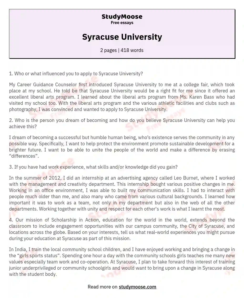 syracuse university essay examples