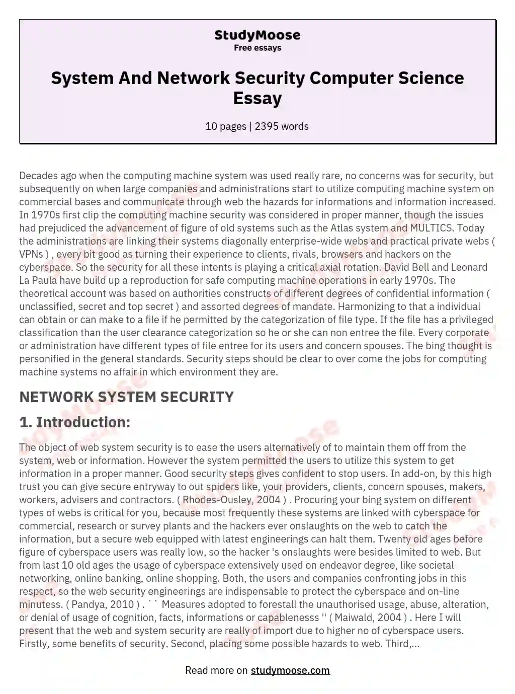 System And Network Security Computer Science Essay